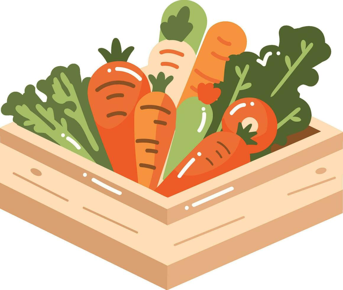 mano dibujado frutas y vegetales en cajas en plano estilo vector