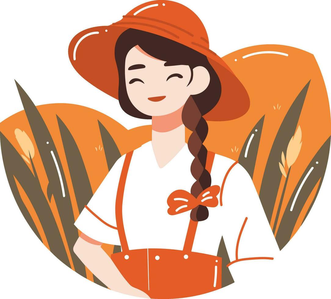 Hand Drawn happy female farmer in flat style vector