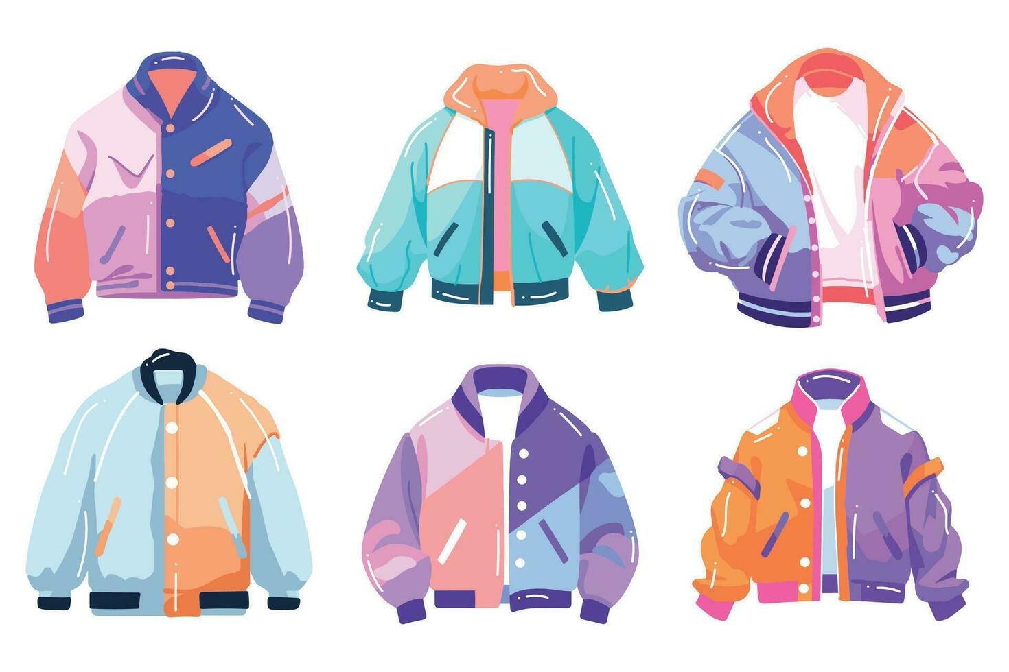 mano dibujado conjunto de vistoso chaqueta en plano estilo vector