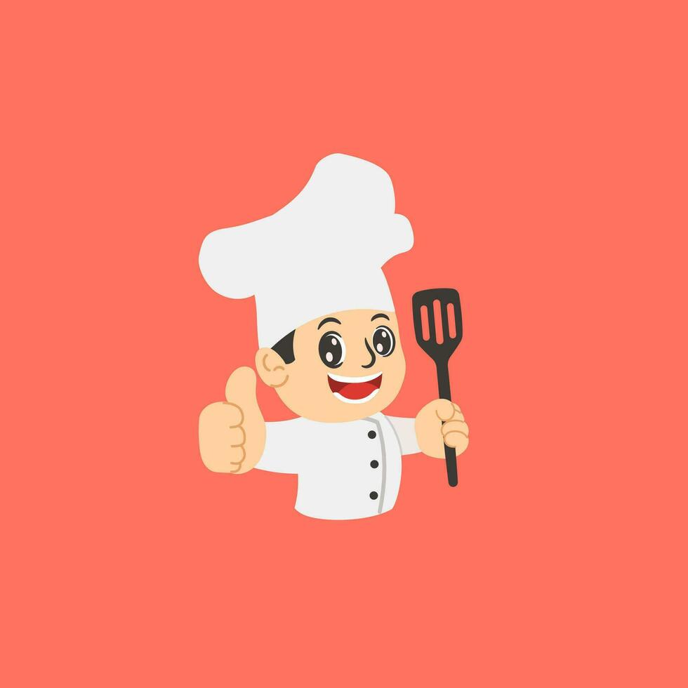 cute chef holding spatula cartoon vector