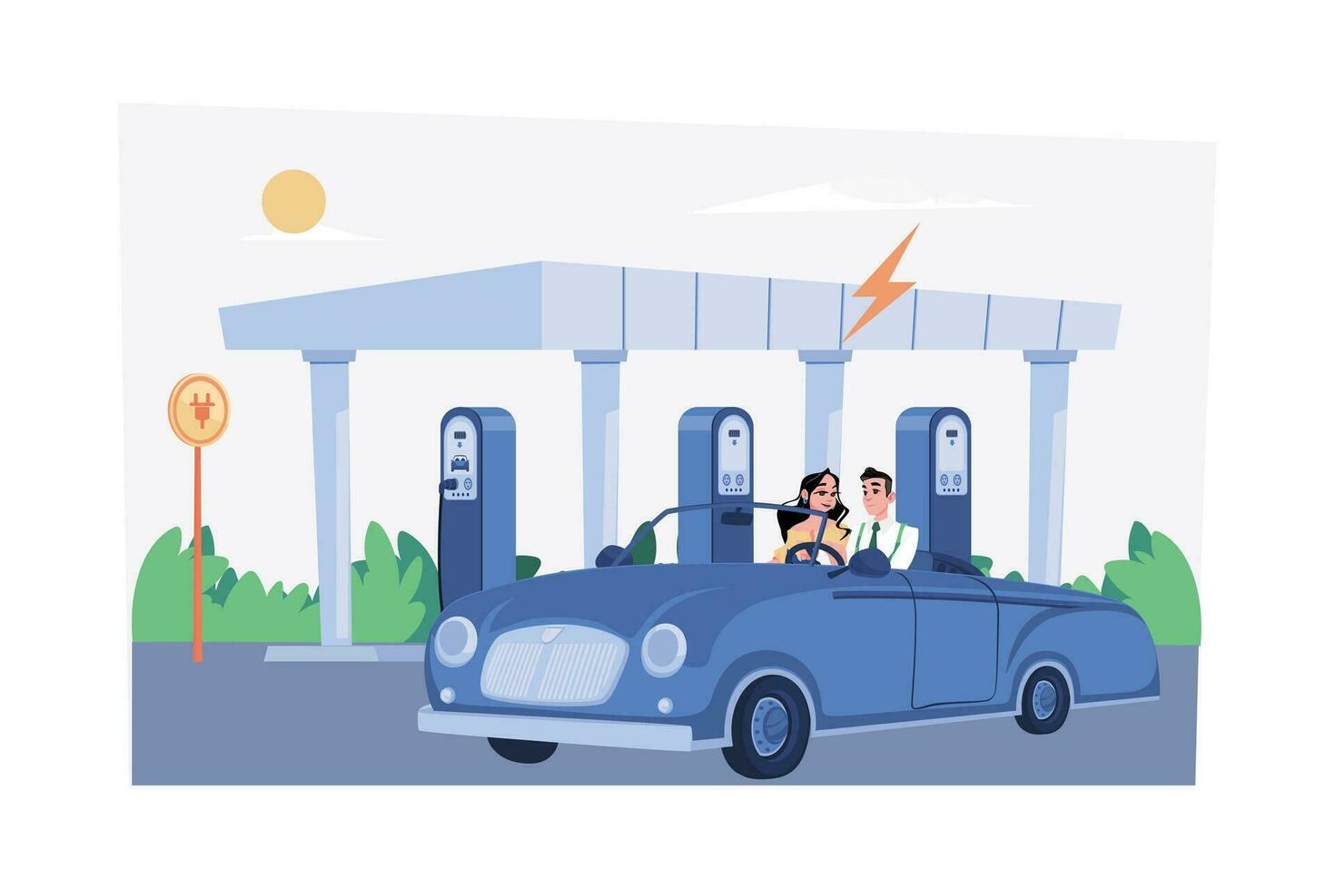 Electric Charging Station Location Illustration concept. A flat illustration isolated on white background vector