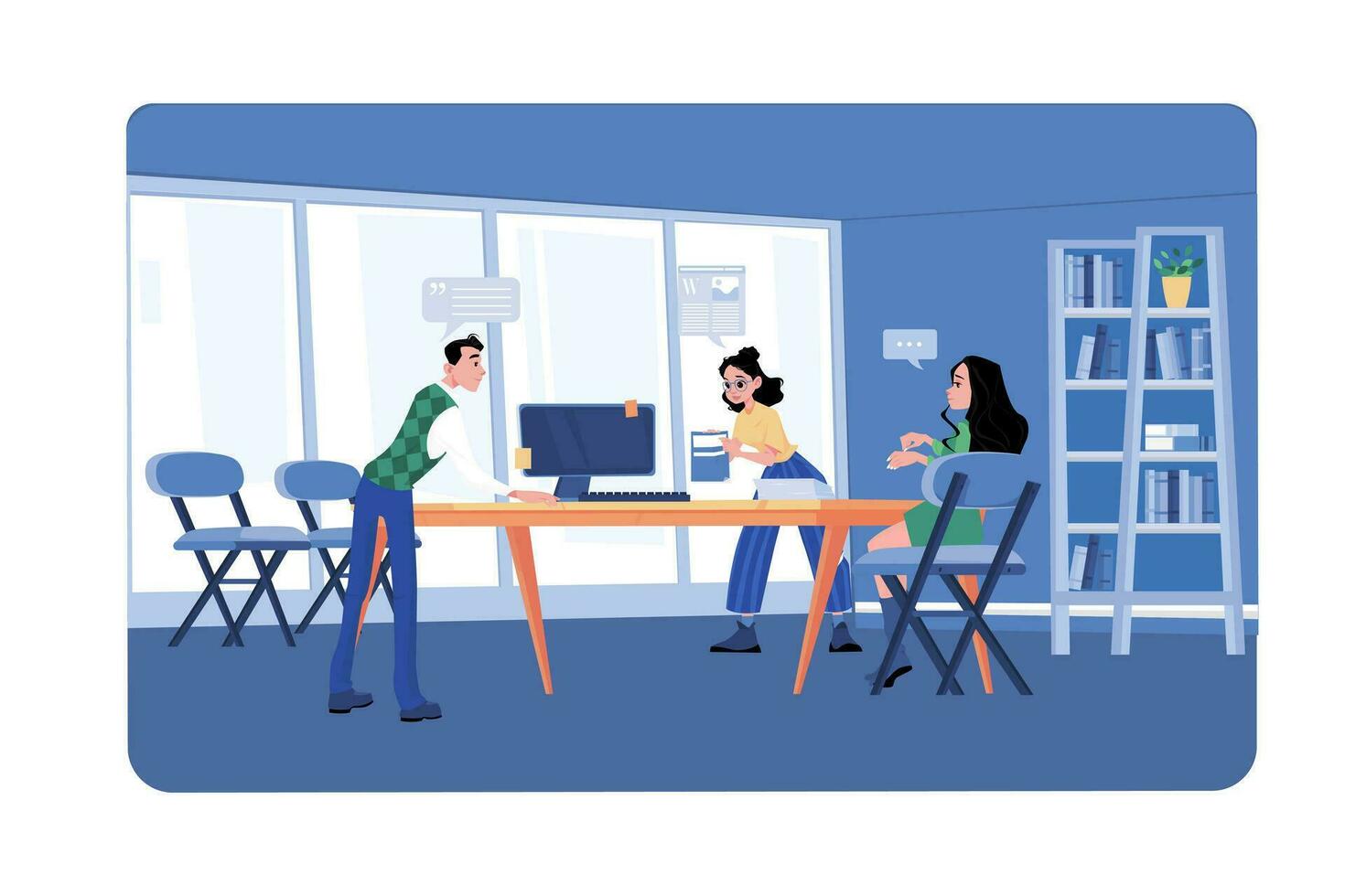 The Advertising Team Is Working In The Office vector