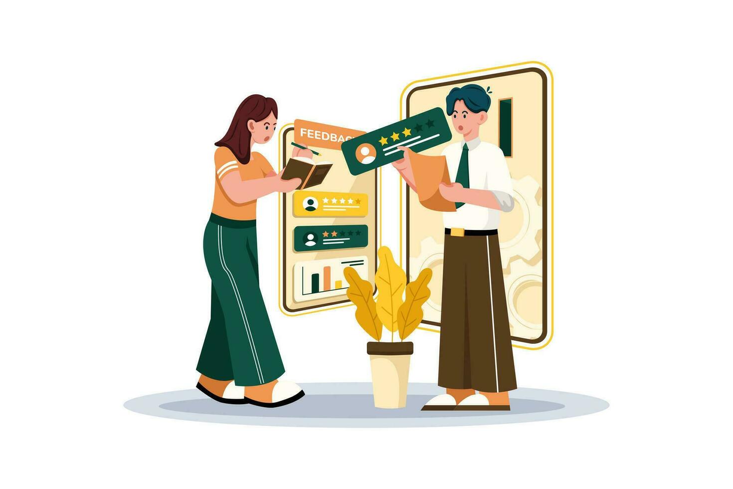 Support team leader guides agents using customer feedback. vector