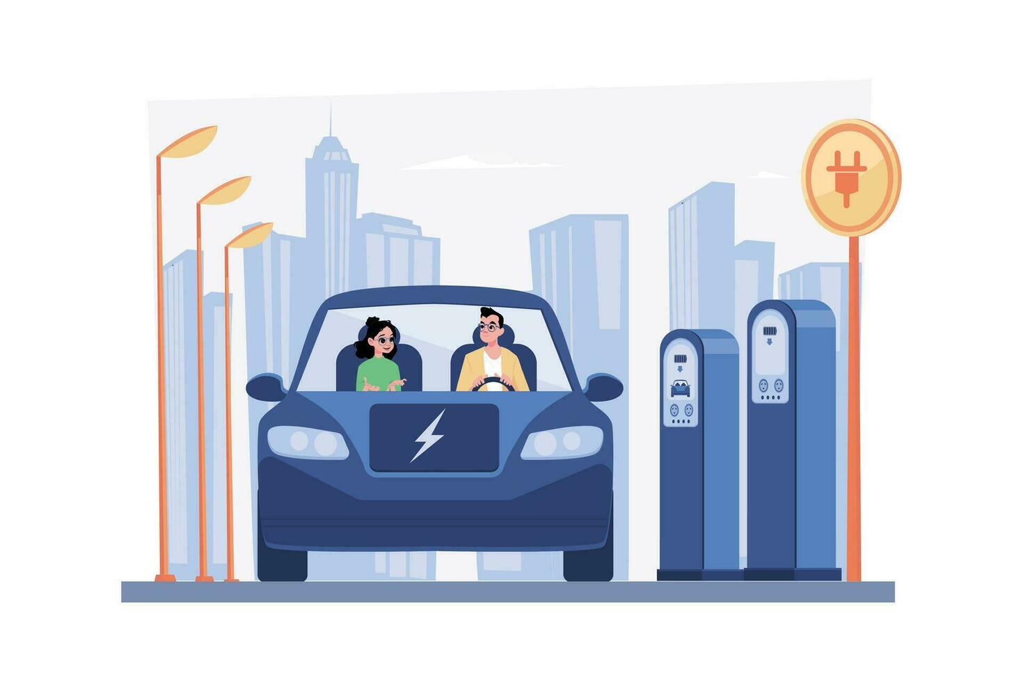 Couple Riding Electric Car Illustration concept. A flat illustration isolated on white background vector