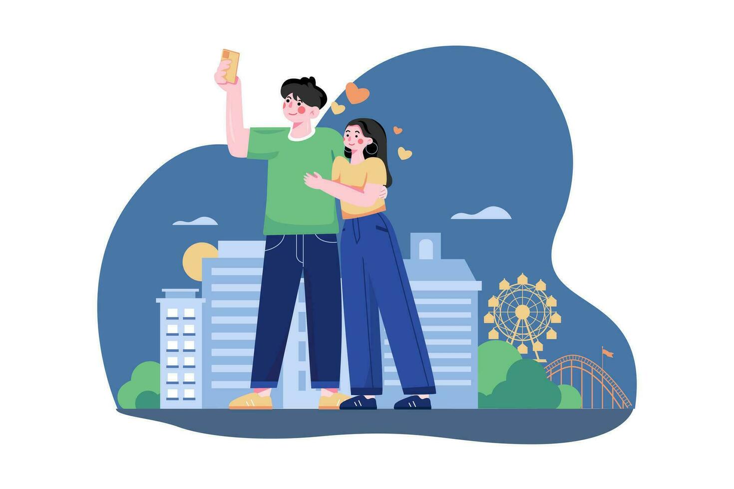 Couple taking a selfie Illustration concept. A flat illustration isolated on white background vector