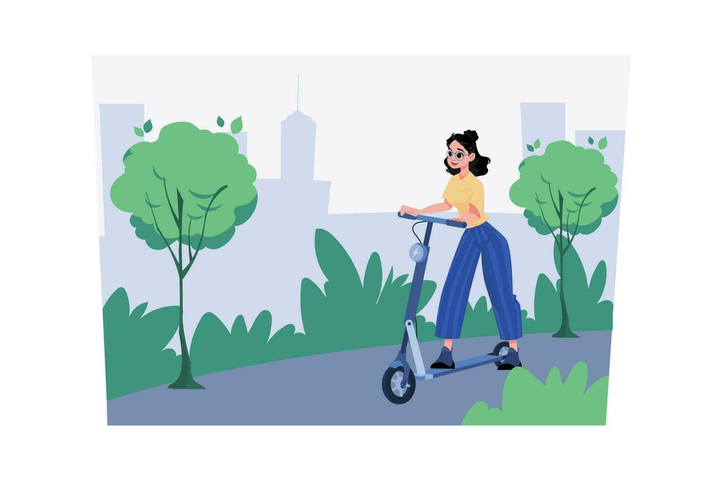 mujer montando scooter de vehículo electrónico vector