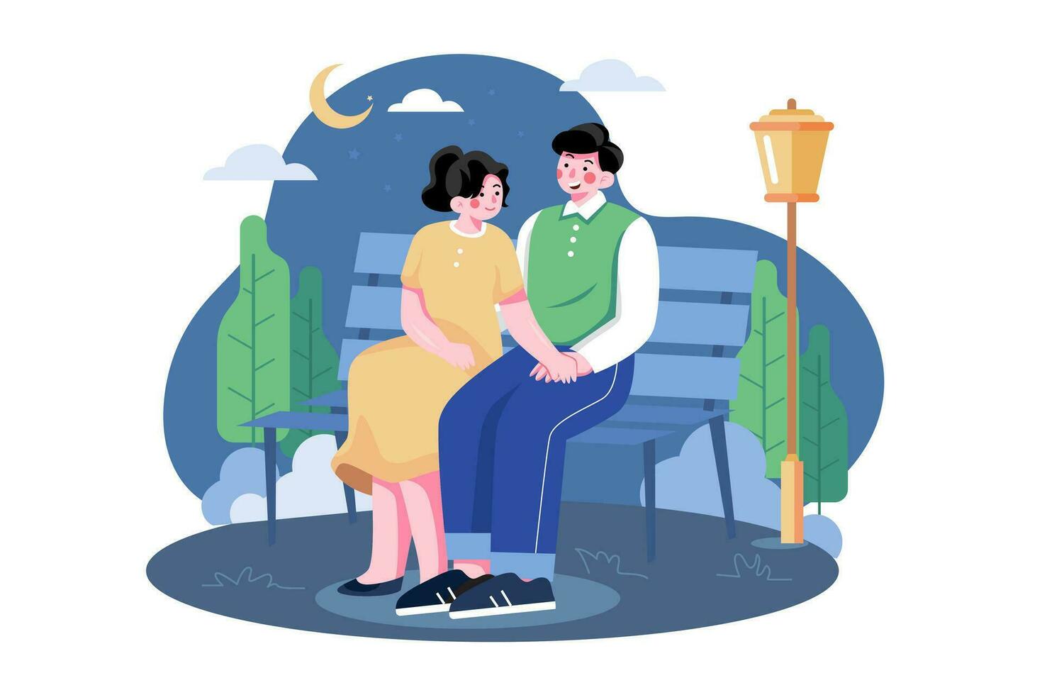 Romantic evening outdoors Illustration concept. A flat illustration isolated on white background vector