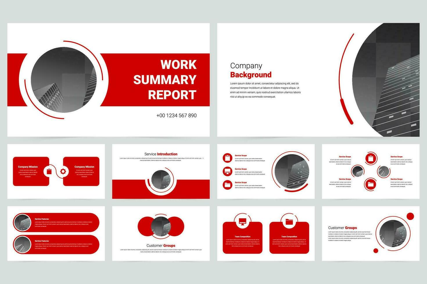 Red modern marketing company slide presentation template vector