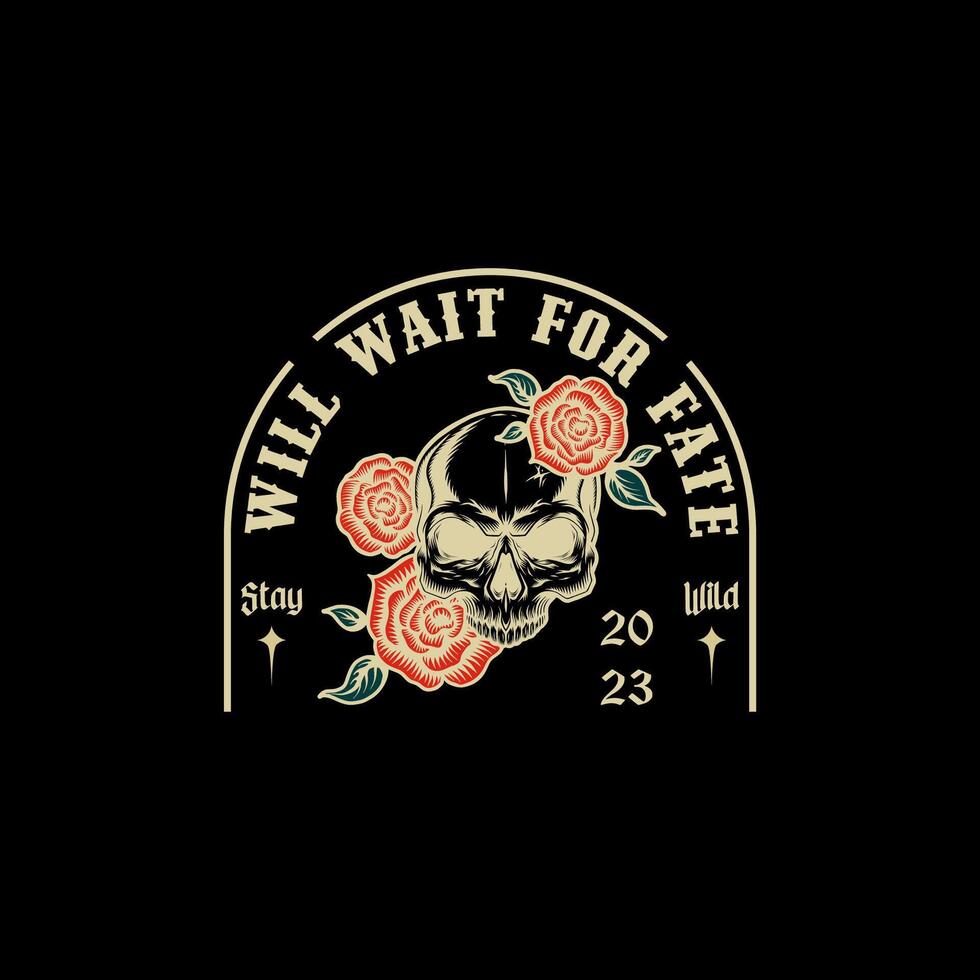 T-SHIRT DESIGN WITH A SKULL AND DEATH FLOWER ILLUSTRATION vector