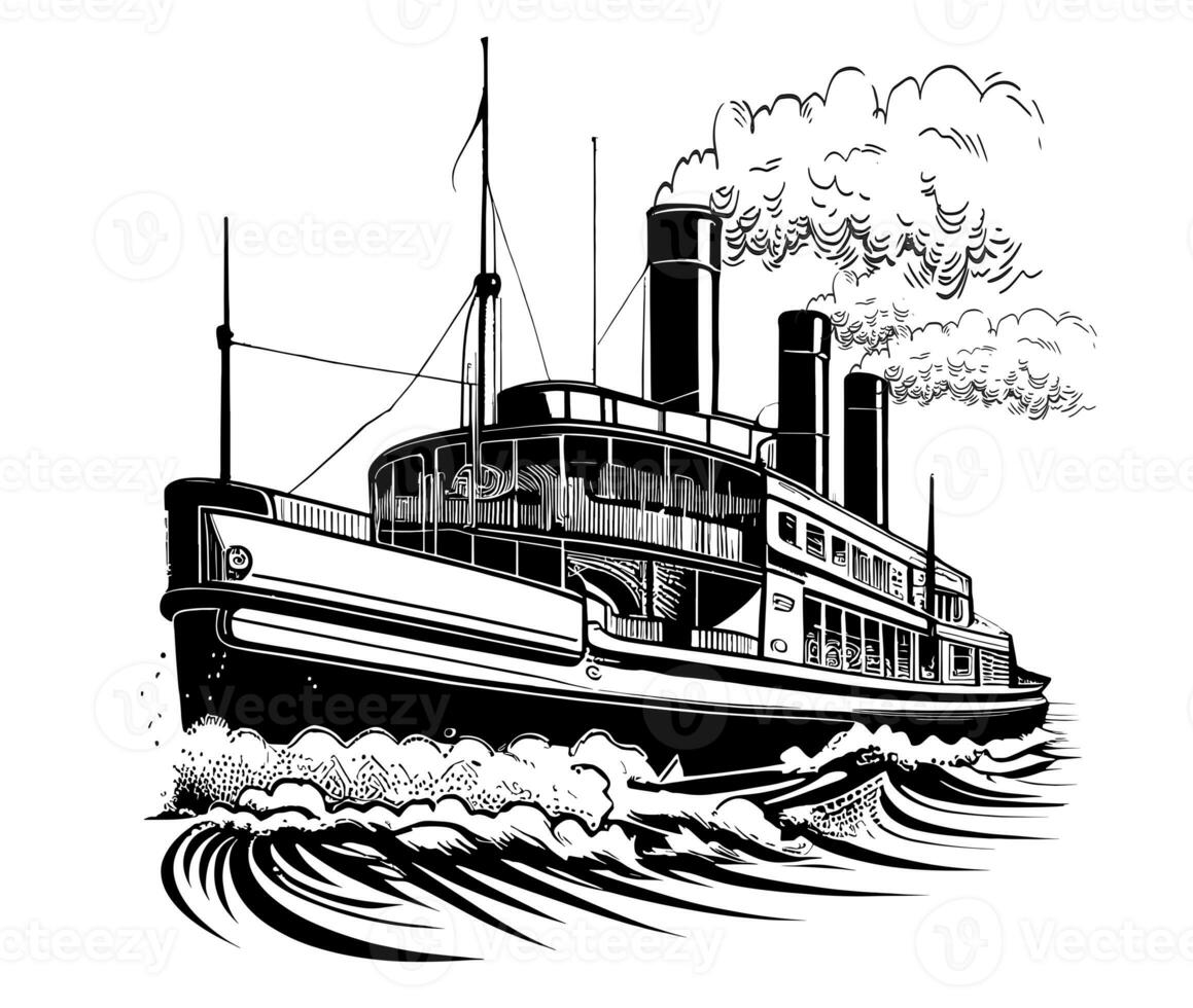 Ship steamer retro hand drawn sketch n Transport photo