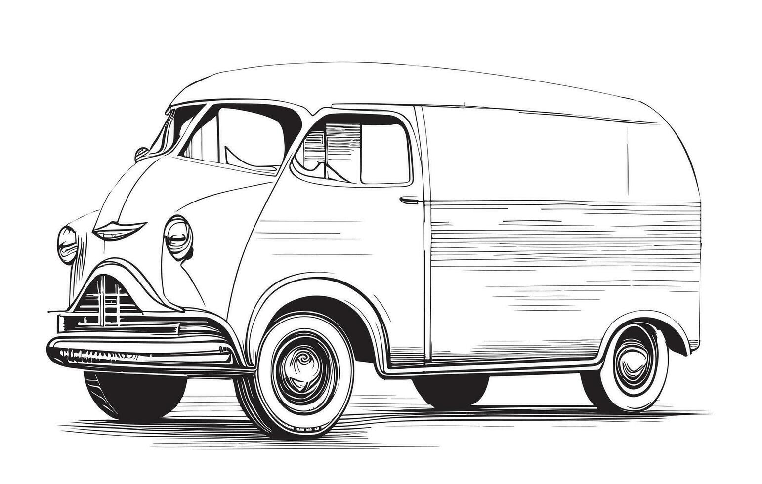 retro camioneta bosquejo mano dibujado en garabatear estilo vector ilustración