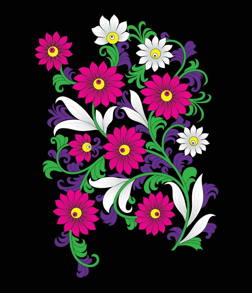 un vistoso flor diseño en un negro antecedentes vector