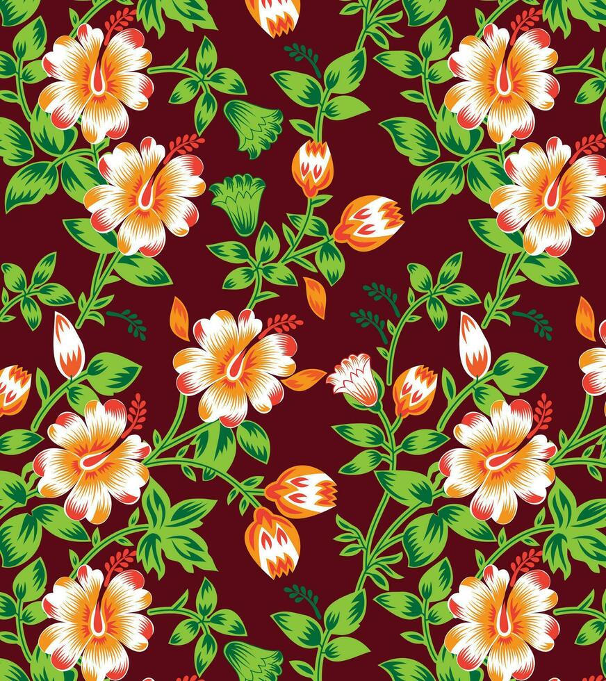 A pattern of flowers and leaves vector