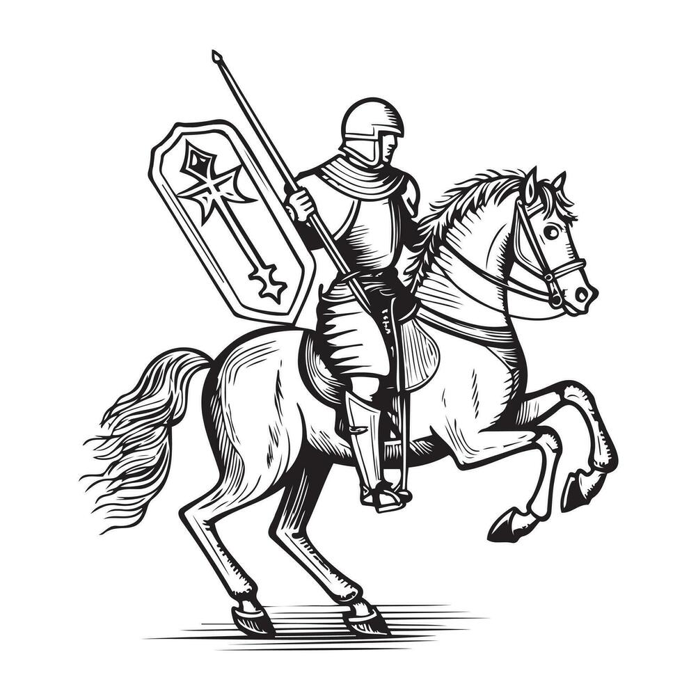 Knight hand drawn sketch in doodle style Vector illustration