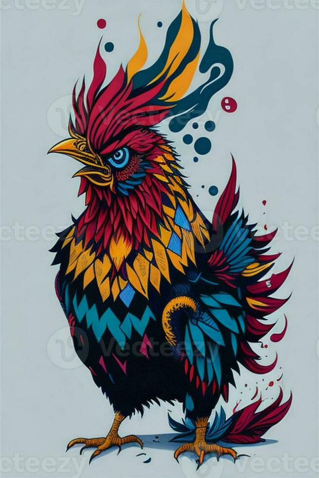 A detailed illustration of a Chicken for a t-shirt design, wallpaper and fashion photo