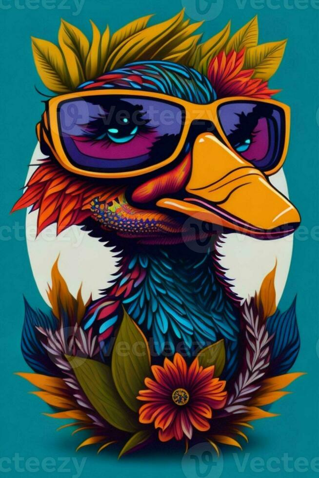 A detailed illustration of a Duck for a t-shirt design, wallpaper and fashion photo