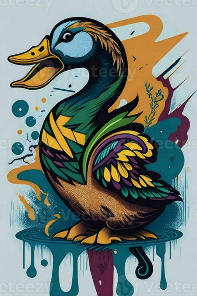 A detailed illustration of a Duck for a t-shirt design, wallpaper and fashion photo