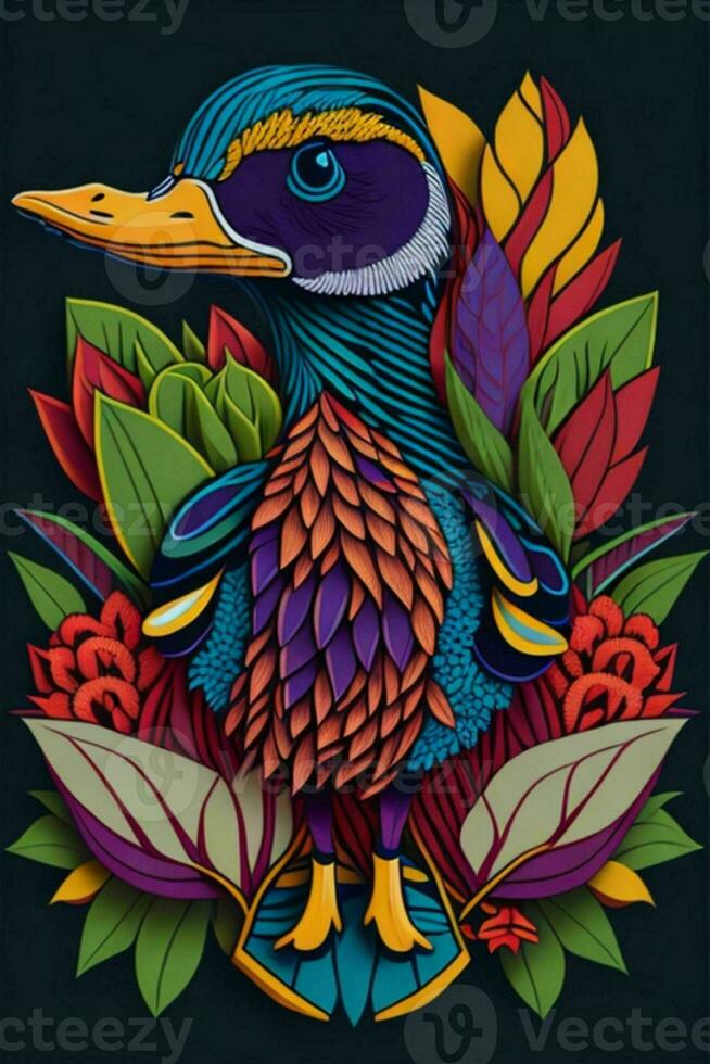 A detailed illustration of a Duck for a t-shirt design, wallpaper and fashion photo