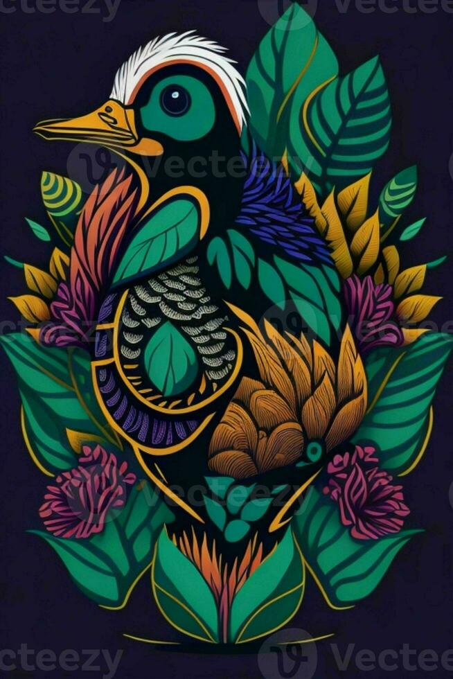 A detailed illustration of a Duck for a t-shirt design, wallpaper and fashion photo