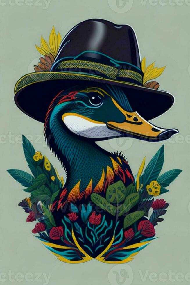 A detailed illustration of a Duck for a t-shirt design, wallpaper and fashion photo