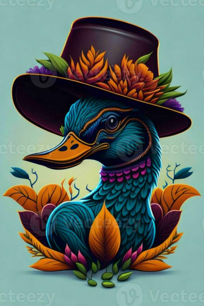 A detailed illustration of a Duck for a t-shirt design, wallpaper and fashion photo