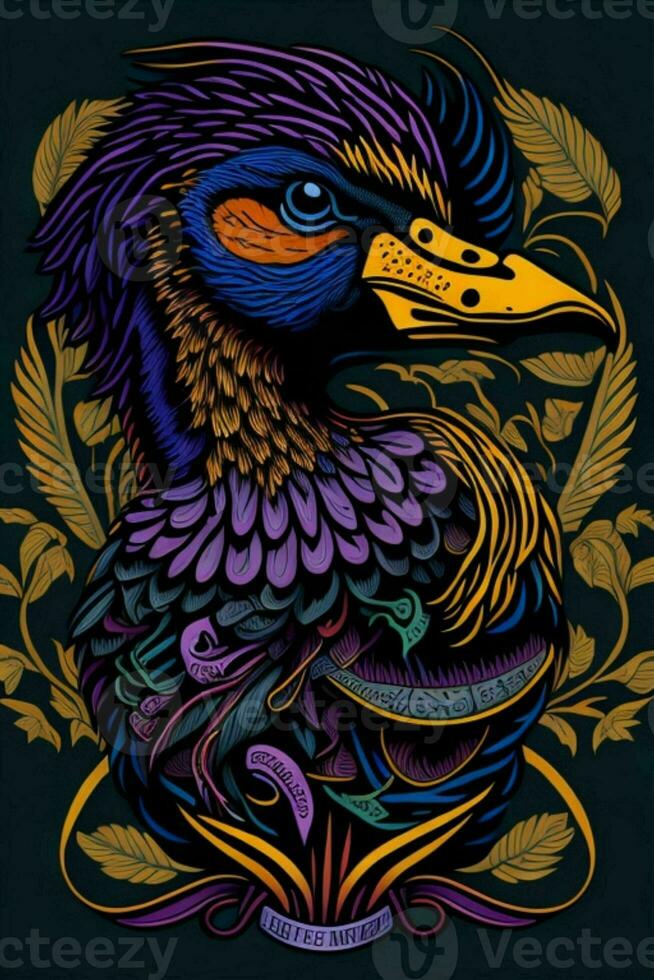 A detailed illustration of a Duck for a t-shirt design, wallpaper and fashion photo