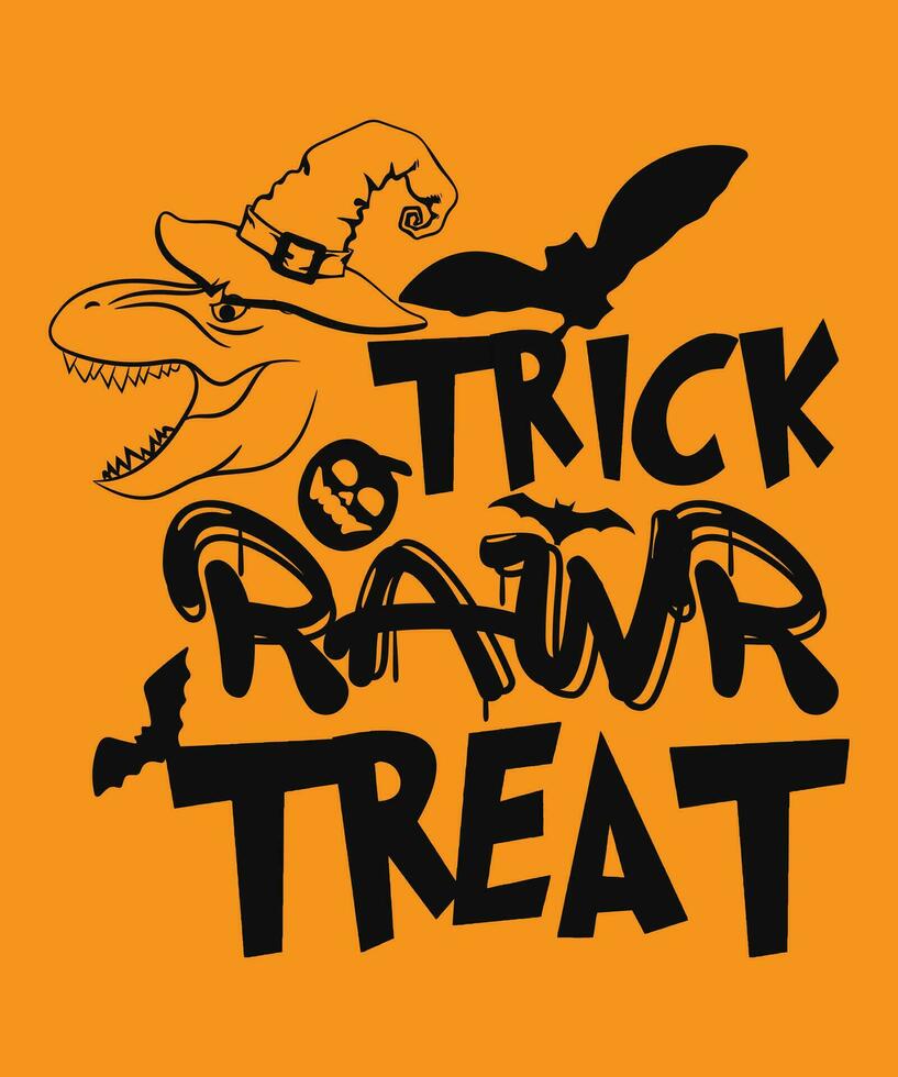 Trick rawr treat. Halloween kids tshirt design. vector