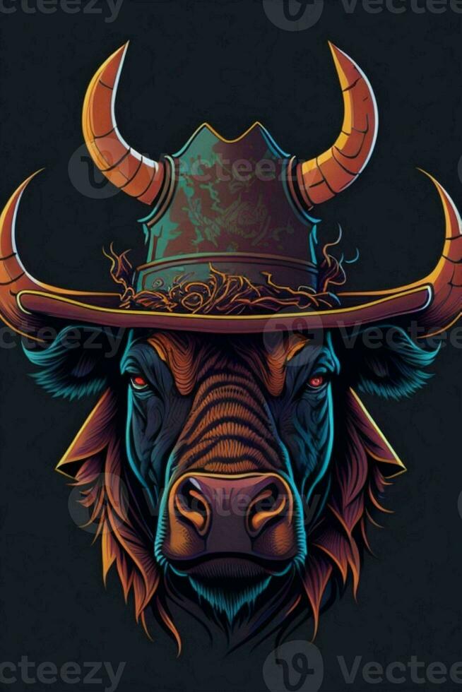 A detailed illustration of a Bull for a t-shirt design, wallpaper and fashion photo