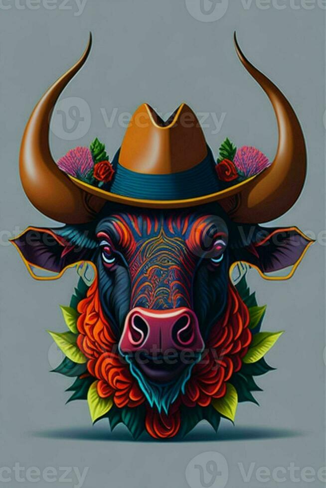 A detailed illustration of a Bull for a t-shirt design, wallpaper and fashion photo