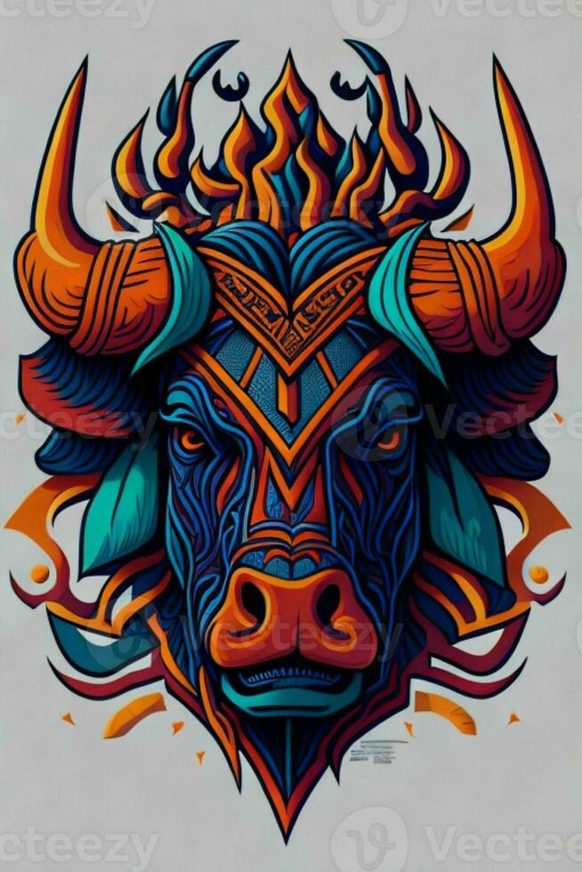 A detailed illustration of a Bull for a t-shirt design, wallpaper and fashion photo