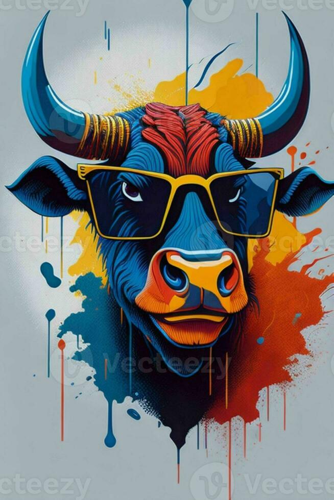 A detailed illustration of a Bull for a t-shirt design, wallpaper and fashion photo