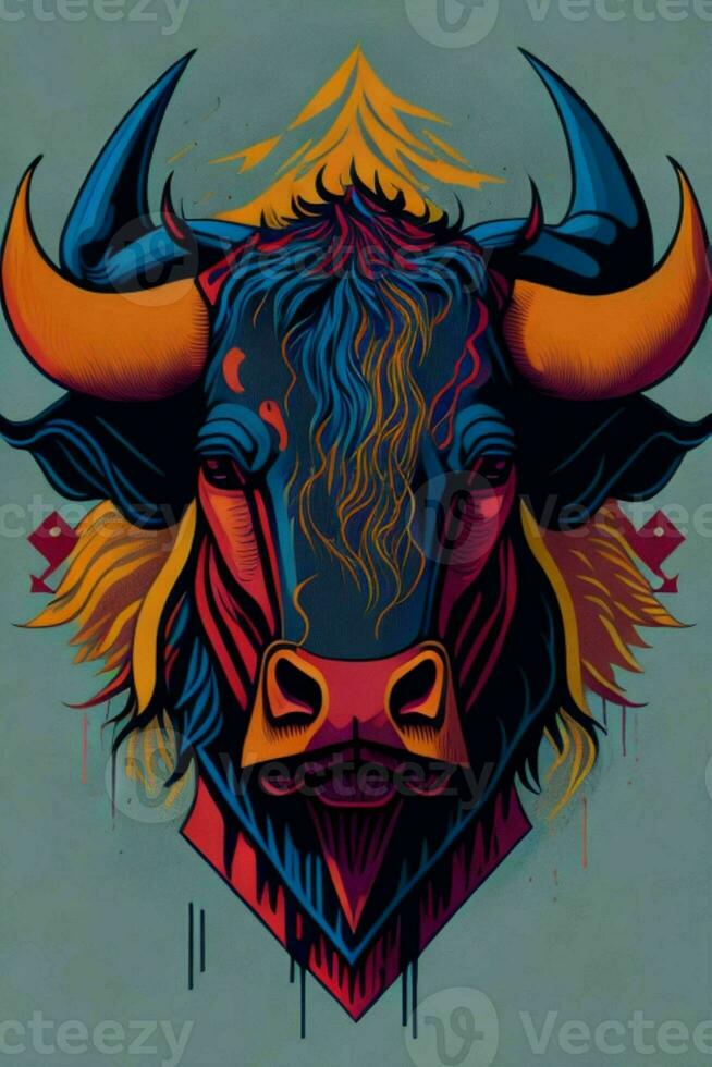 A detailed illustration of a Bull for a t-shirt design, wallpaper and fashion photo