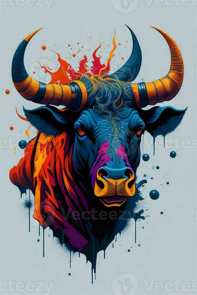 A detailed illustration of a Bull for a t-shirt design, wallpaper and fashion photo