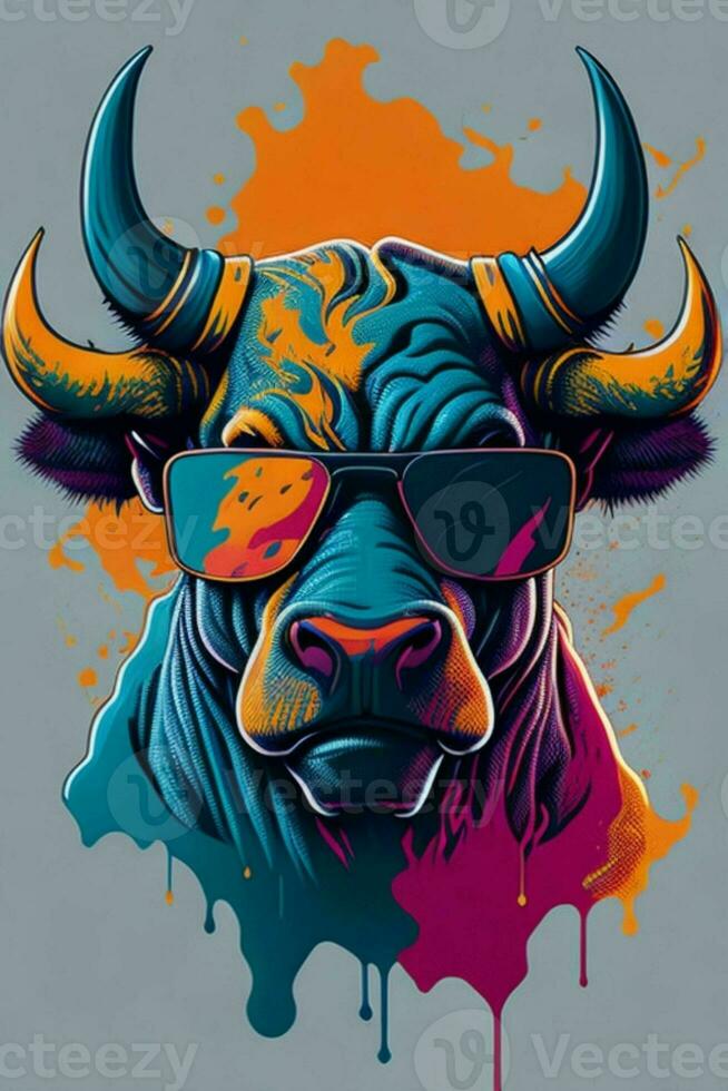 A detailed illustration of a Bull for a t-shirt design, wallpaper and fashion photo