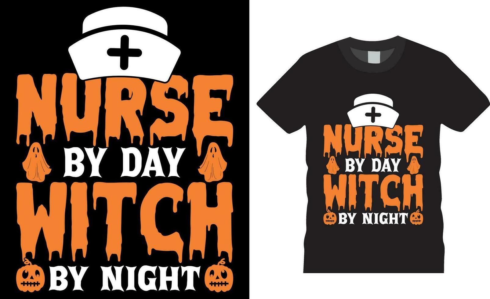 enfermero por día bruja por noche, Víspera de Todos los Santos vector gráfico camiseta diseño