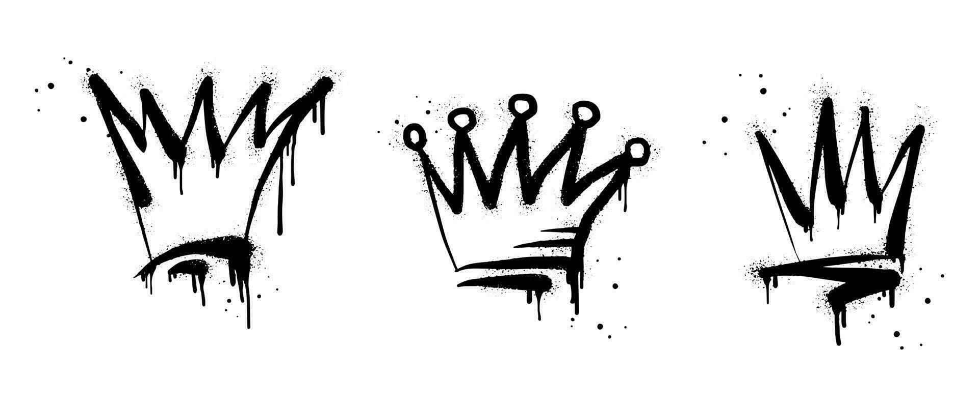 colección de grafitis pintados con spray en negro sobre blanco. símbolo de goteo de la corona. aislado sobre fondo blanco. ilustración vectorial vector