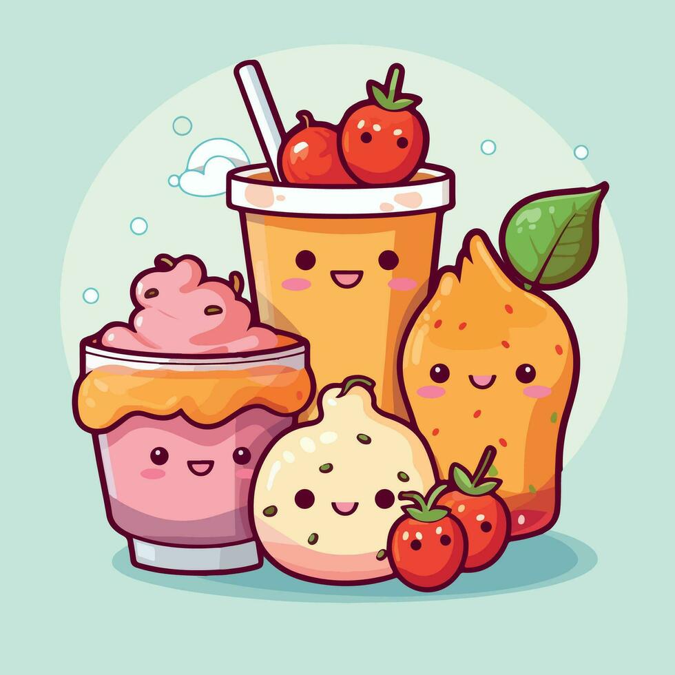 kawaii comida dibujos animados plano vector ilustración con aislado antecedentes