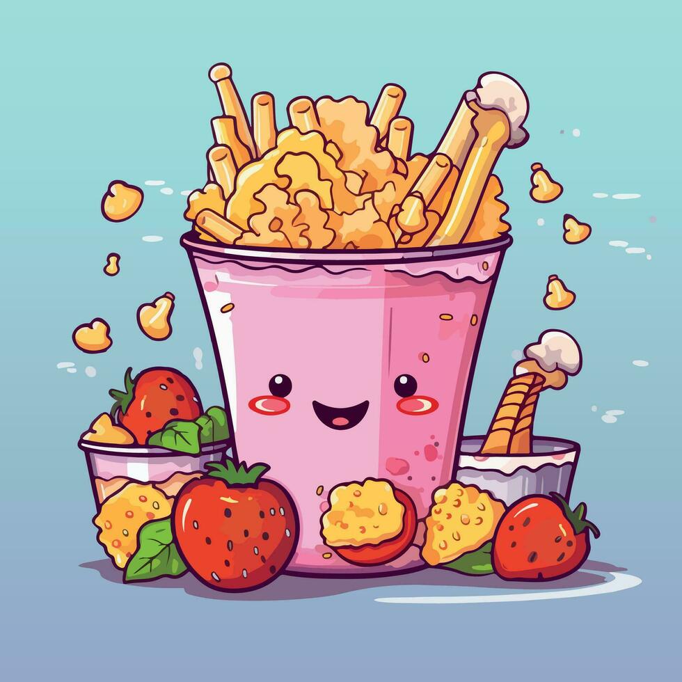 Kawaii food cartoon flat vector illustration with isolated background