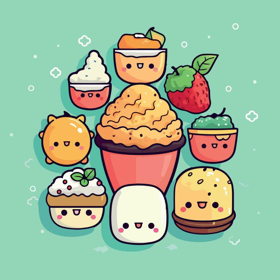 kawaii comida dibujos animados plano vector ilustración con aislado antecedentes