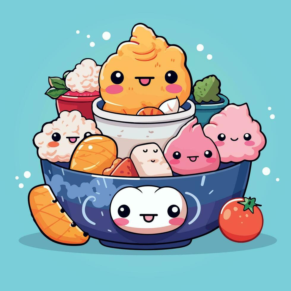 kawaii comida dibujos animados plano vector ilustración con aislado antecedentes