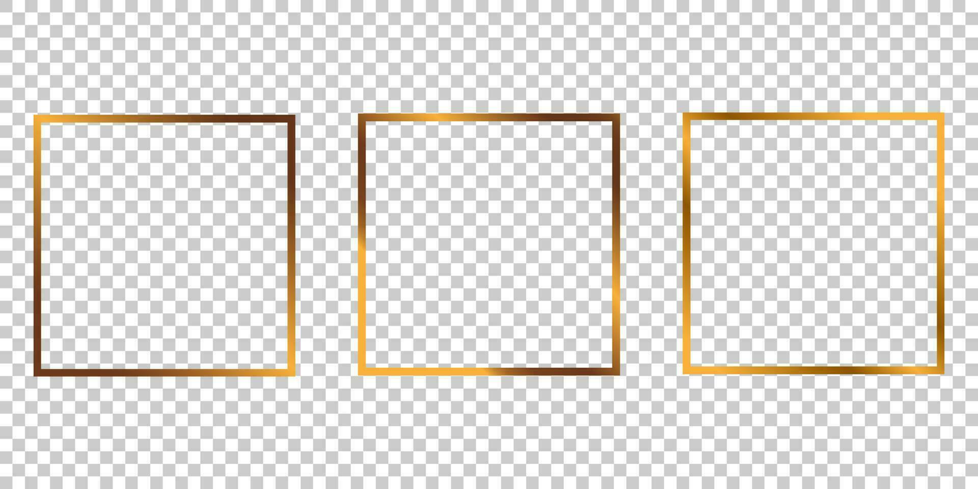 Luxury gold border with shadows isolated on transparent vector background. Glowing rectangle frame graphic mock up template.