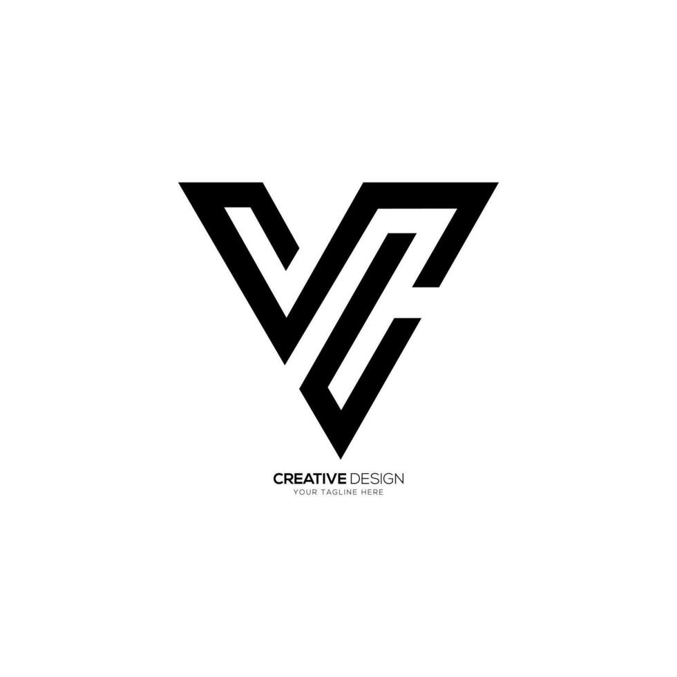 Letter Vc modern triangle shape unique creative line art monogram logo concept. V logo. C logo vector