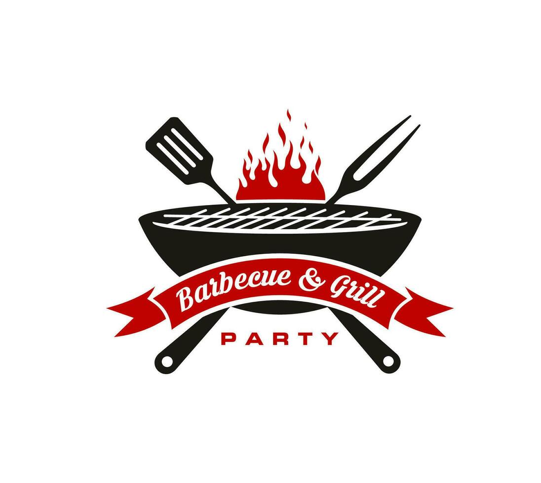 Bbq grill icon, isolated vector emblem for party