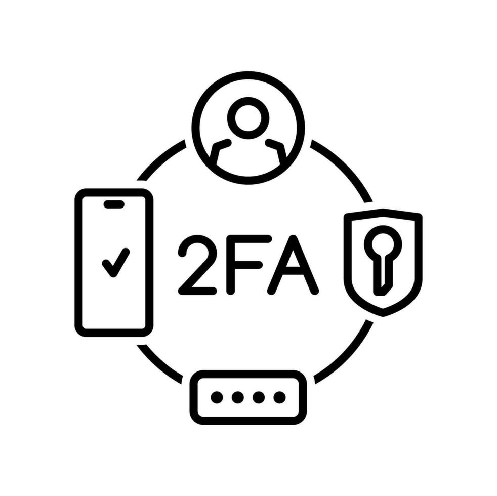 2FA icon, two factor verification by mobile phone vector