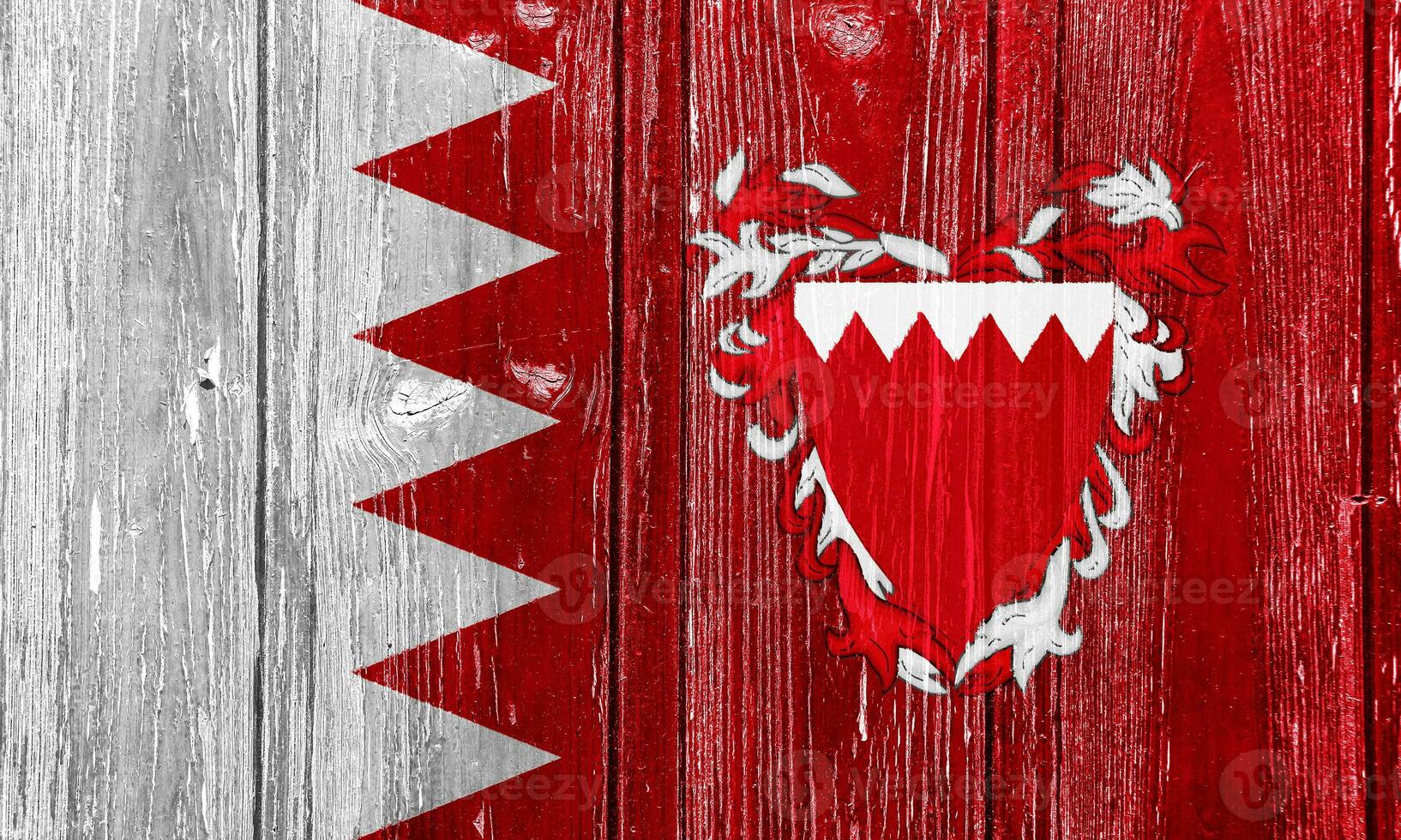 Flag and coat of arms of Kingdom of Bahrain on a textured background. Concept collage. photo