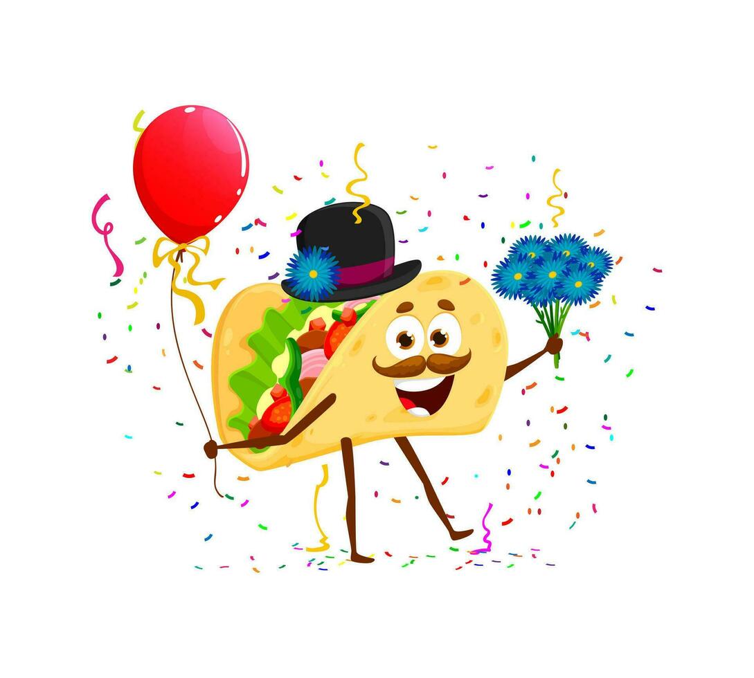 Mexican Tex Mex taco character on holiday party vector