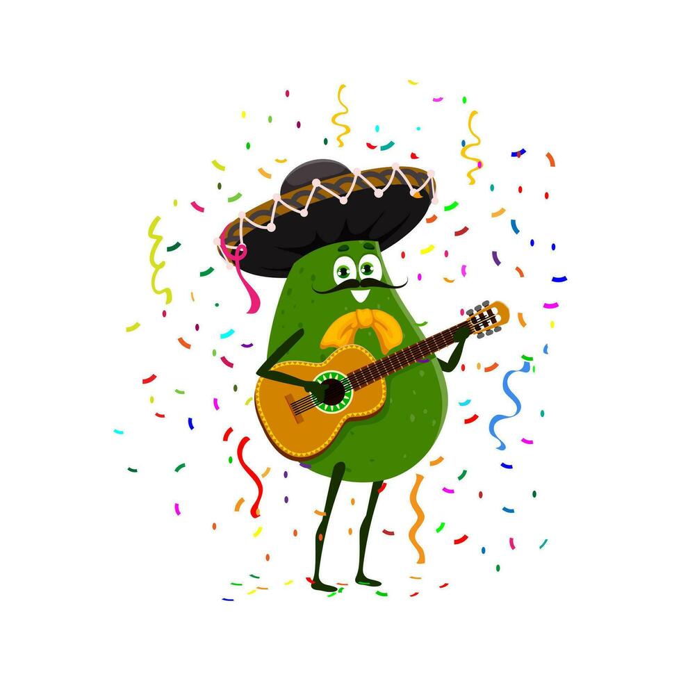 Mexican avocado musician character on party vector