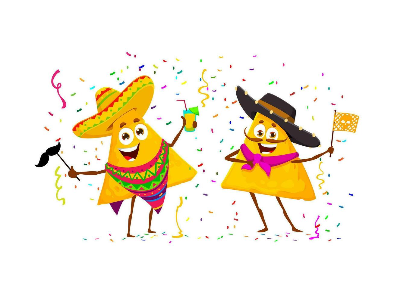 mexicano nachos papas fritas caracteres en fiesta fiesta vector