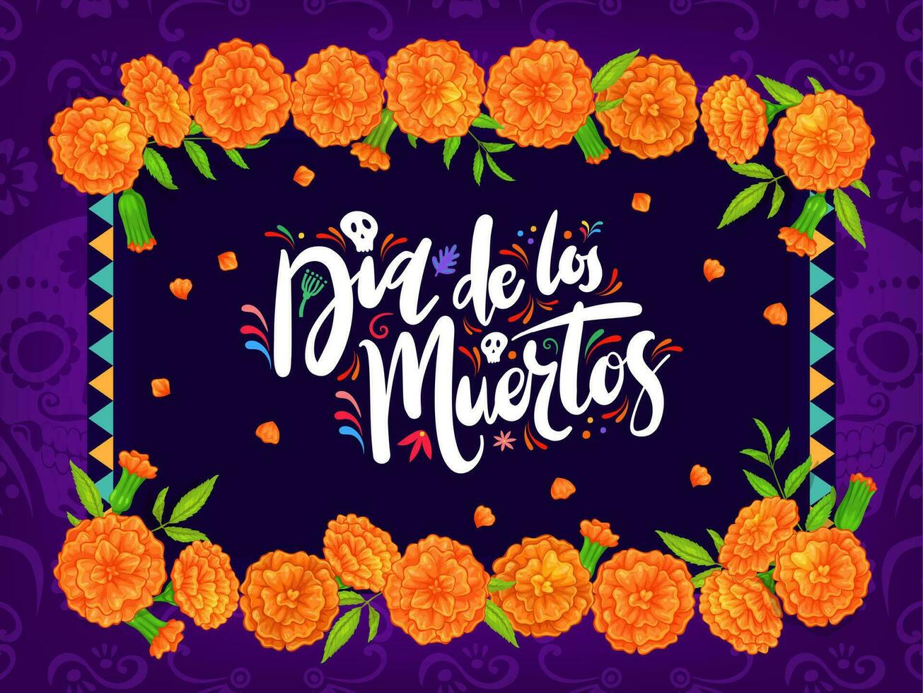 Dia de los muertos mexican banner with marigolds vector