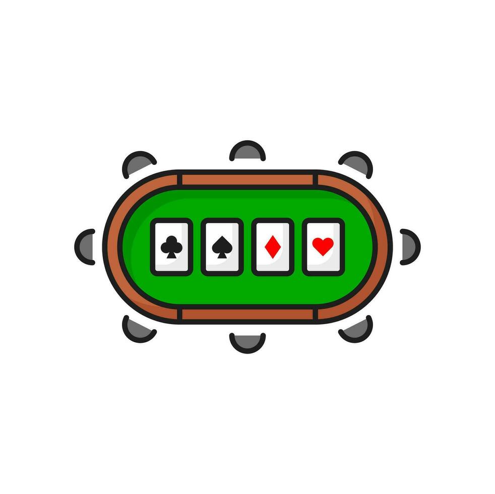 Table with aces poker card, casino color line icon vector